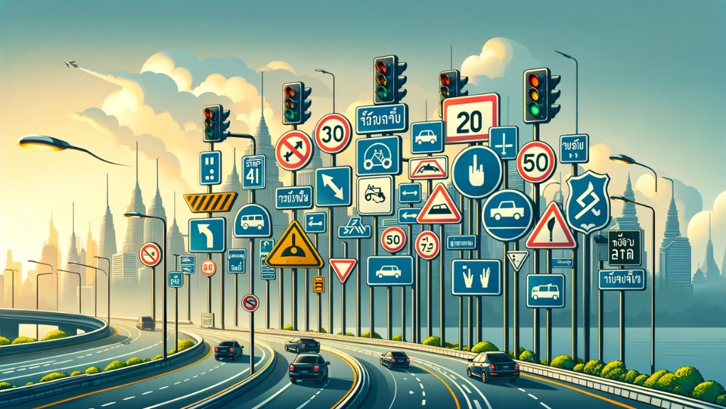 タイの道路標識と信号