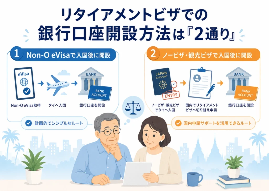 リタイアメントビザでの銀行口座開設方法は2通り｜Non-O eVisaで入国後に開設・ノービザ観光ビザで入国後に国内申請で開設